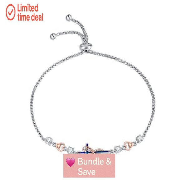 Sterling Silver Sideways Cross Bracelet Adjustable Chain Religious Jewelry Gift - Picture 2 of 8